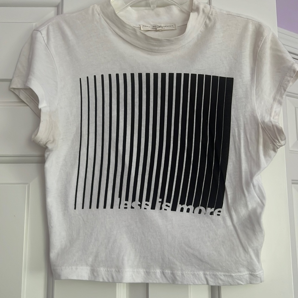 Truly Madly Deeply cropped white t-shirt with black detail!